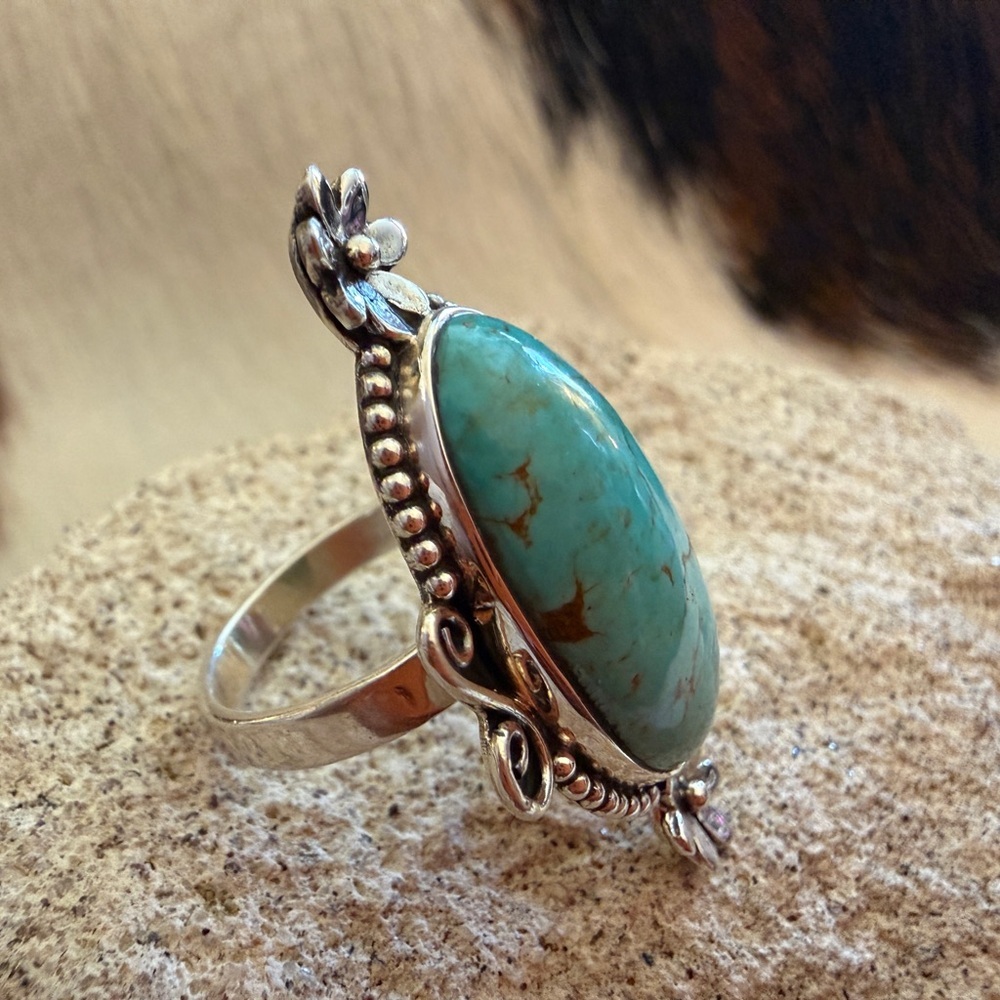 ❤️ Arizona Turquoise Navajo Style Statement Decorative Sterling Sz 7 Ring 8.1Gm - Picture 4 of 13